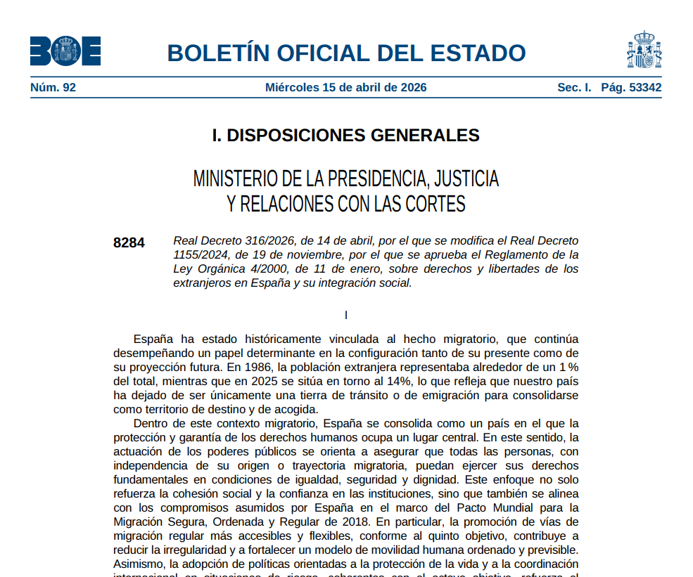 ¡Oficial! Publicado el BOE de la Regularización Extraordinaria 2026